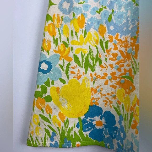Vintage Blue‎ Yellow White Floral A-Line Wrap Skirt - Picture 3 of 8